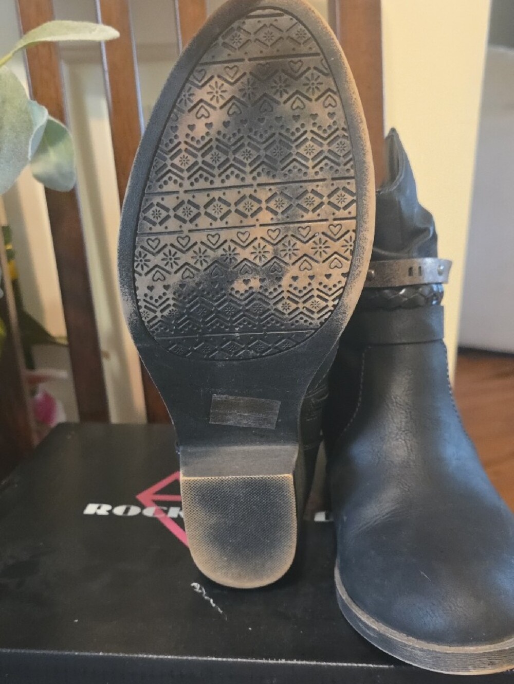 Rock & Candy Black Studded Strap Low Heel Ankle Boots - Picture 7 of 8